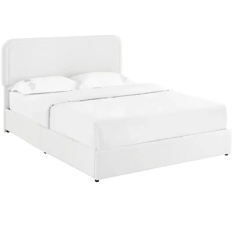 Lit queen size moderne rembourré en bouclé