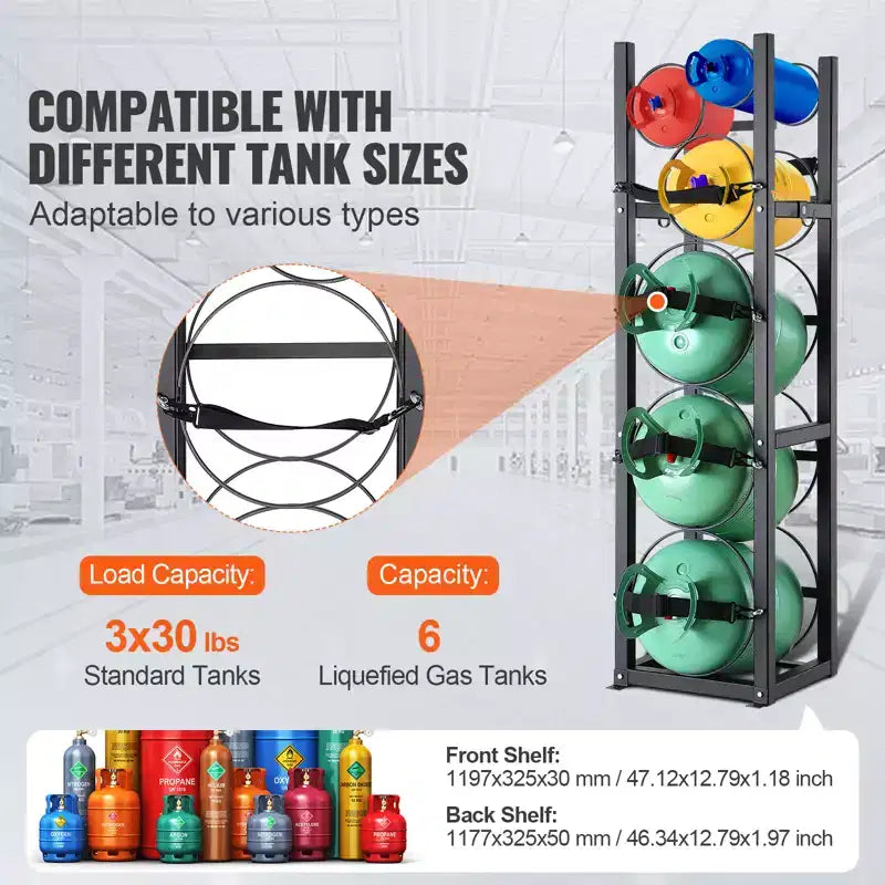 Support de réservoir de réfrigérant, avec 3 bouteilles de 13,6 kg et 3 autres petites bouteilles, support de réservoir de cylindre 32,5 x 33 x 119,7 cm