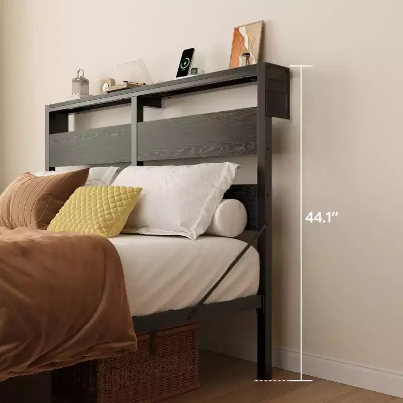 Cadre de Lit Jumeau avec Lumières LED et Station de Recharge - Tête de Lit Haute, Rangement Sous le Lit, Silencieux, Montage Facile