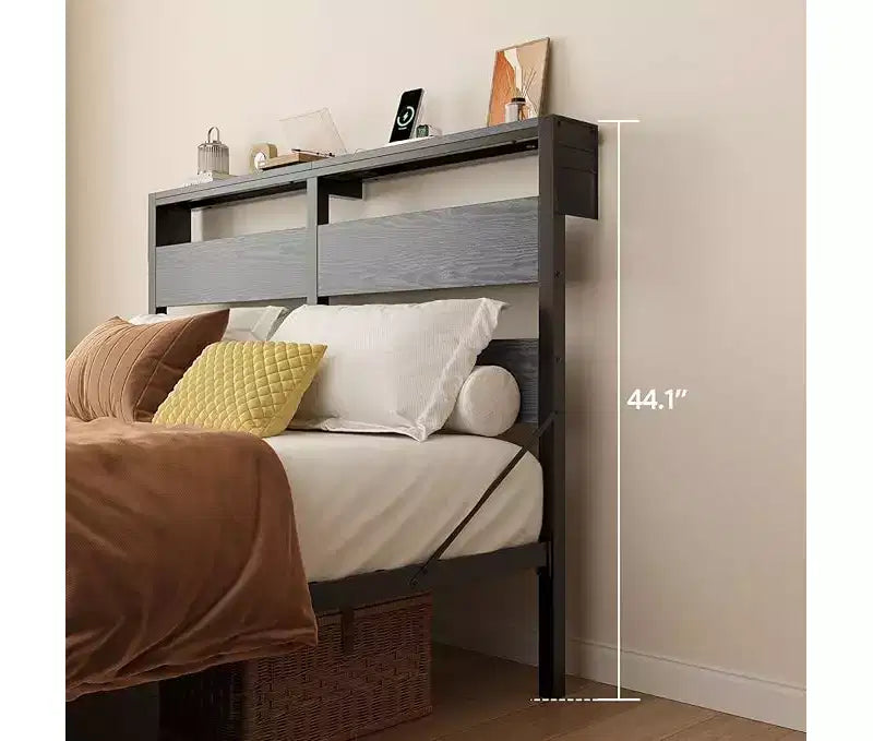 Cadre de Lit Jumeau avec Lumières LED et Station de Recharge - Tête de Lit Haute, Rangement Sous le Lit, Silencieux, Montage Facile