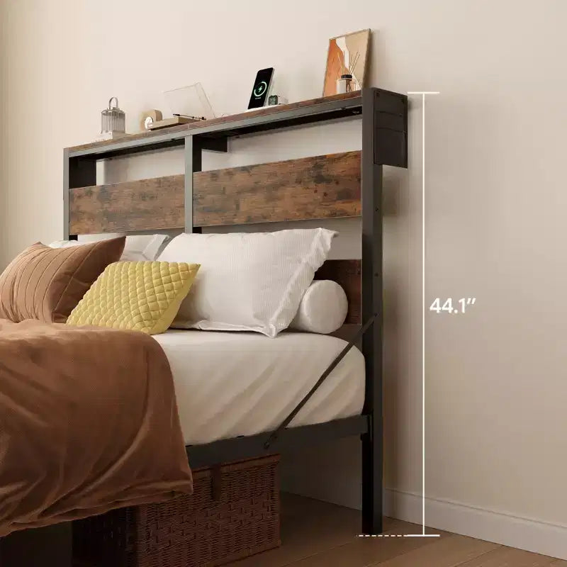 Cadre de Lit Jumeau avec Lumières LED et Station de Recharge - Tête de Lit Haute, Rangement Sous le Lit, Silencieux, Montage Facile