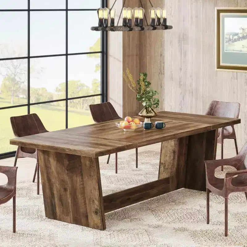 Table de salle à manger en bois de 180 cm, rectangulaire, style ferme, pour 6 à 8 personnes avec piédestal solide