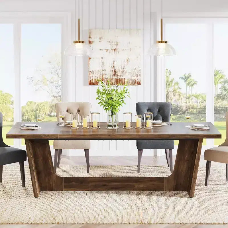 Table de salle à manger en bois de 180 cm, rectangulaire, style ferme, pour 6 à 8 personnes avec piédestal solide