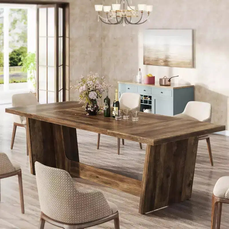 Table de salle à manger en bois de 180 cm, rectangulaire, style ferme, pour 6 à 8 personnes avec piédestal solide