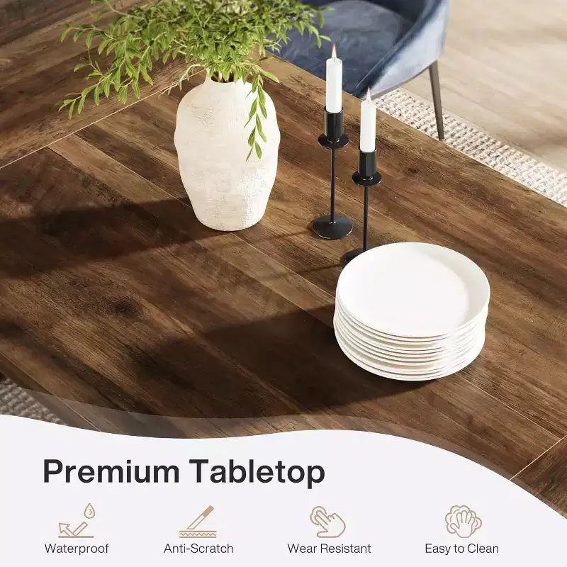 Table de salle à manger en bois de 180 cm, rectangulaire, style ferme, pour 6 à 8 personnes avec piédestal solide