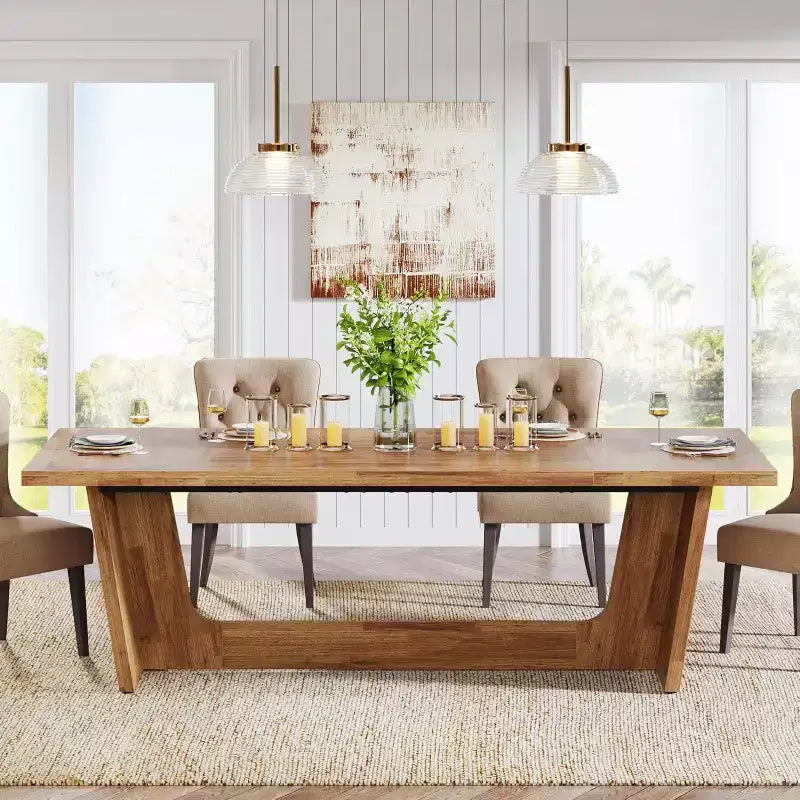 Table de salle à manger en bois de 180 cm, rectangulaire, style ferme, pour 6 à 8 personnes avec piédestal solide