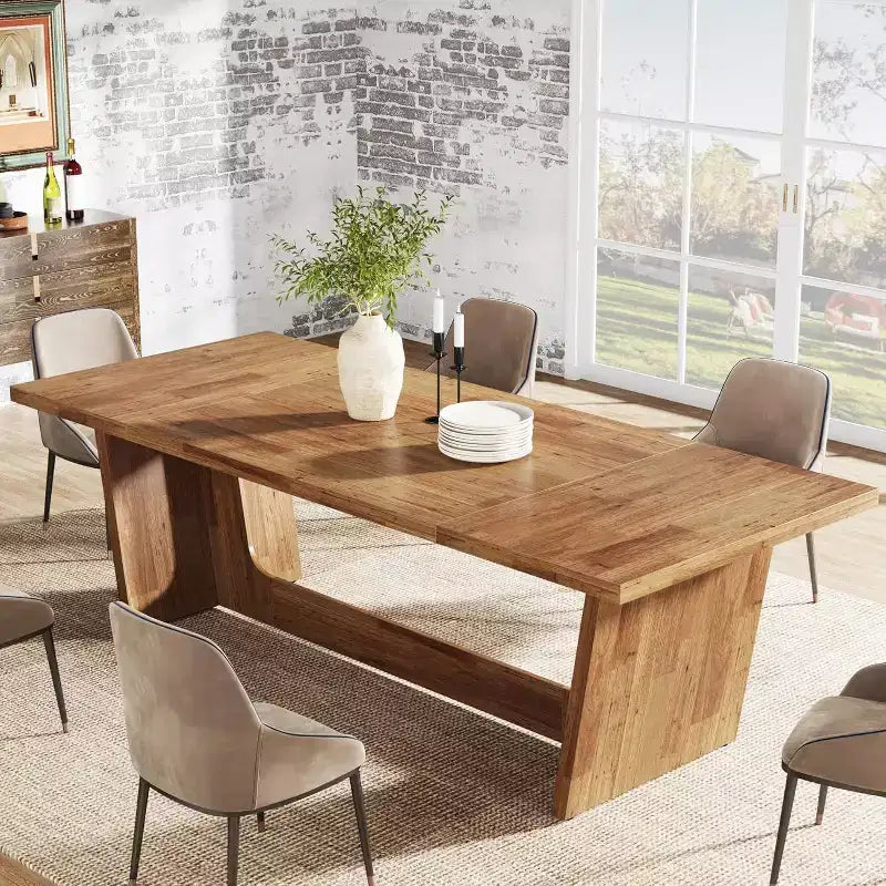 Table de salle à manger en bois de 180 cm, rectangulaire, style ferme, pour 6 à 8 personnes avec piédestal solide