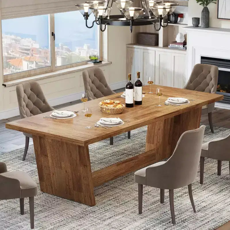 Table de salle à manger en bois de 180 cm, rectangulaire, style ferme, pour 6 à 8 personnes avec piédestal solide