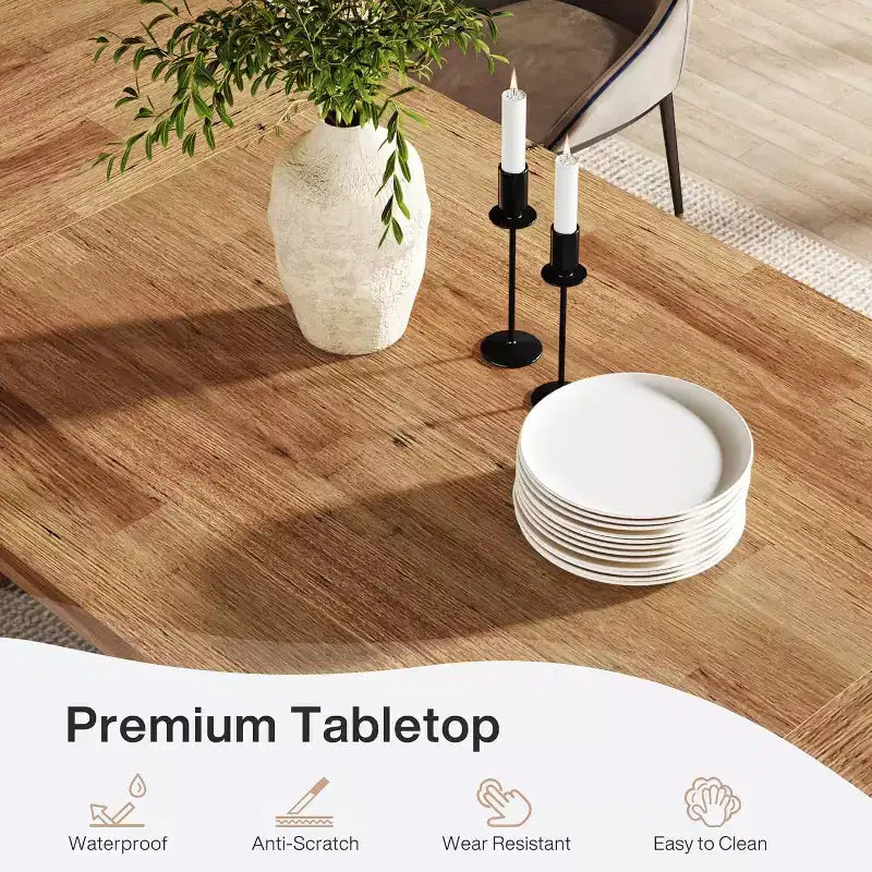 Table de salle à manger en bois de 180 cm, rectangulaire, style ferme, pour 6 à 8 personnes avec piédestal solide