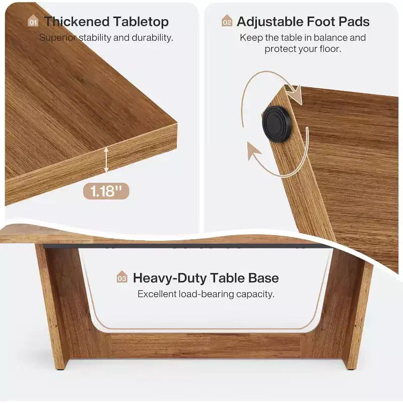 Table de salle à manger en bois de 180 cm, rectangulaire, style ferme, pour 6 à 8 personnes avec piédestal solide