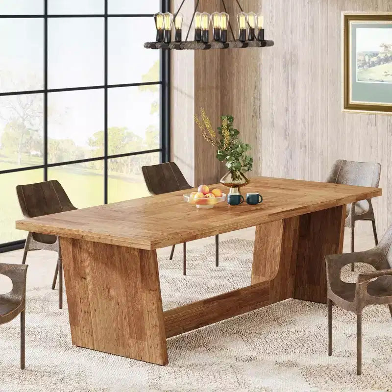 Table de salle à manger en bois de 180 cm, rectangulaire, style ferme, pour 6 à 8 personnes avec piédestal solide