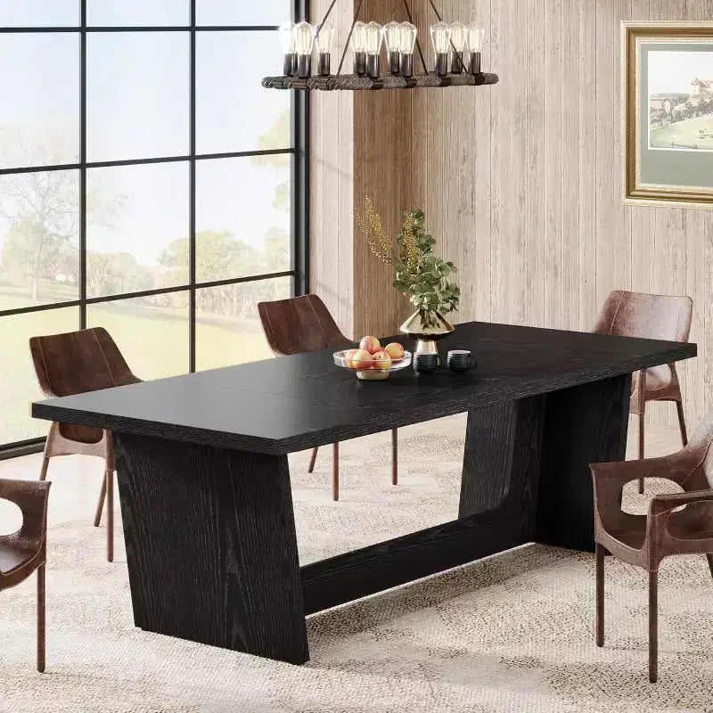 Table de salle à manger en bois de 180 cm, rectangulaire, style ferme, pour 6 à 8 personnes avec piédestal solide