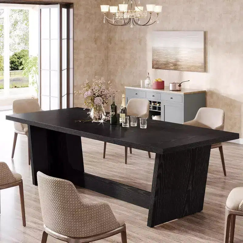 Table de salle à manger en bois de 180 cm, rectangulaire, style ferme, pour 6 à 8 personnes avec piédestal solide