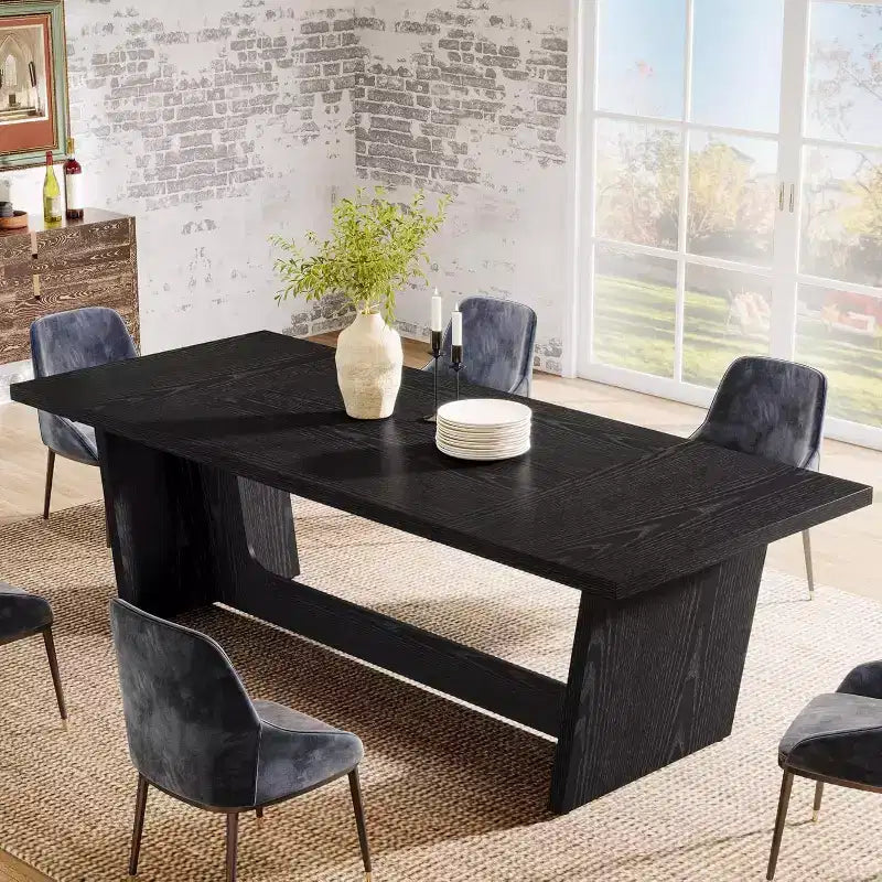 Table de salle à manger en bois de 180 cm, rectangulaire, style ferme, pour 6 à 8 personnes avec piédestal solide