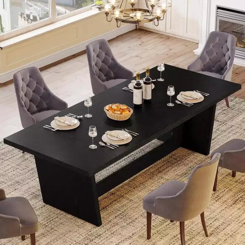 Table de salle à manger en bois de 180 cm, rectangulaire, style ferme, pour 6 à 8 personnes avec piédestal solide