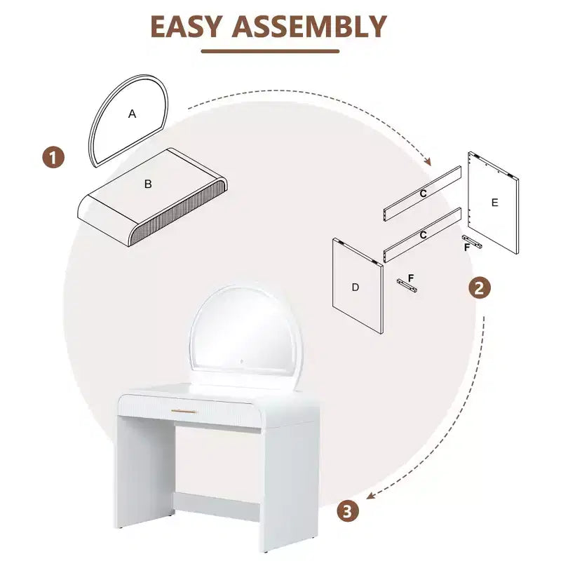 39 Table de vanité avec tiroirs et lumières, Ensemble de coiffeuse moderne avec miroir tactile lumineux pour chambre à coucher, Blanc