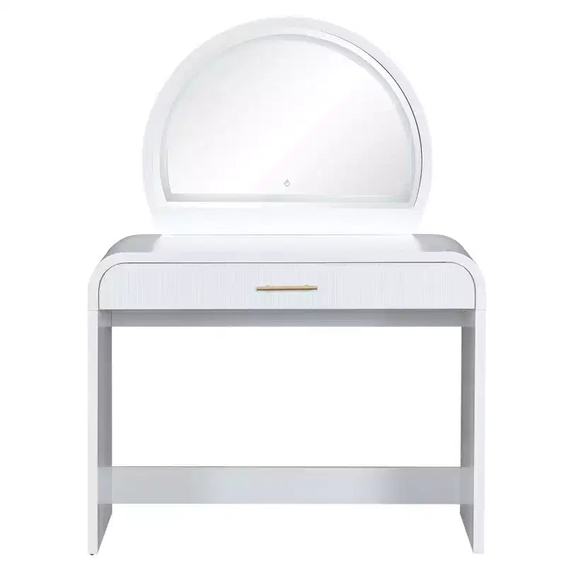 39 Table de vanité avec tiroirs et lumières, Ensemble de coiffeuse moderne avec miroir tactile lumineux pour chambre à coucher, Blanc