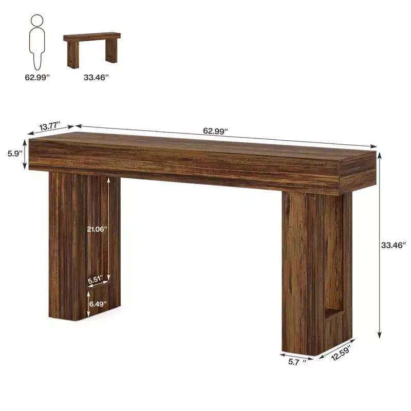 Table console de style rustique en bois de 63 pouces, table d'appoint d'entrée