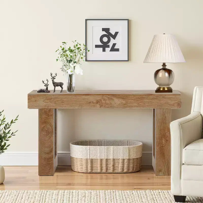 Table console de style rustique en bois de 63 pouces, table d'appoint d'entrée