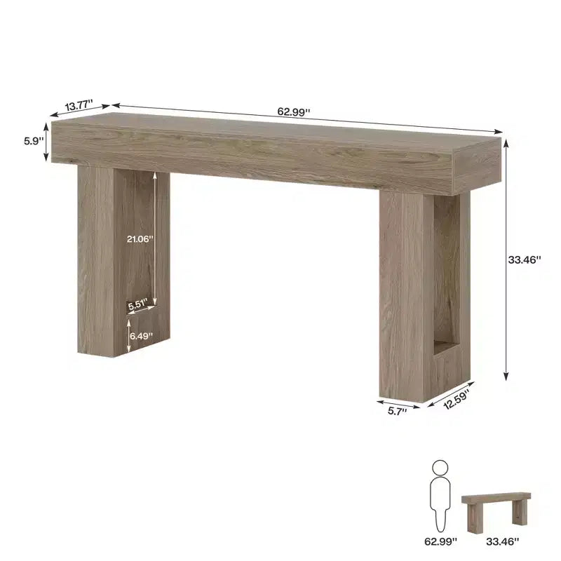 Table console de style rustique en bois de 63 pouces, table d'appoint d'entrée