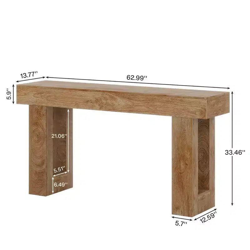 Table console de style rustique en bois de 63 pouces, table d'appoint d'entrée