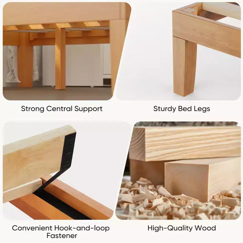 Cadre de lit en bois sans ressort avec lattes robustes, design minimaliste et installation facile