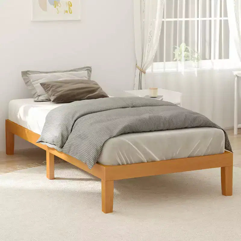 Cadre de lit en bois sans ressort avec lattes robustes, design minimaliste et installation facile