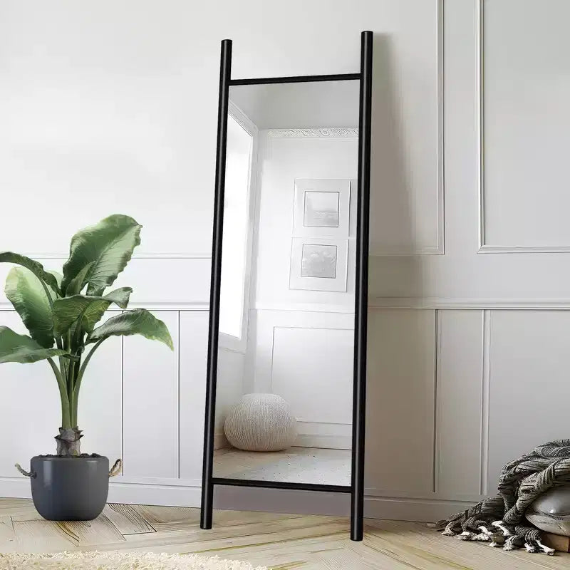 64*21 Ladder Arched Wood Framed Natural Color Full-Length Leaning Mirror
