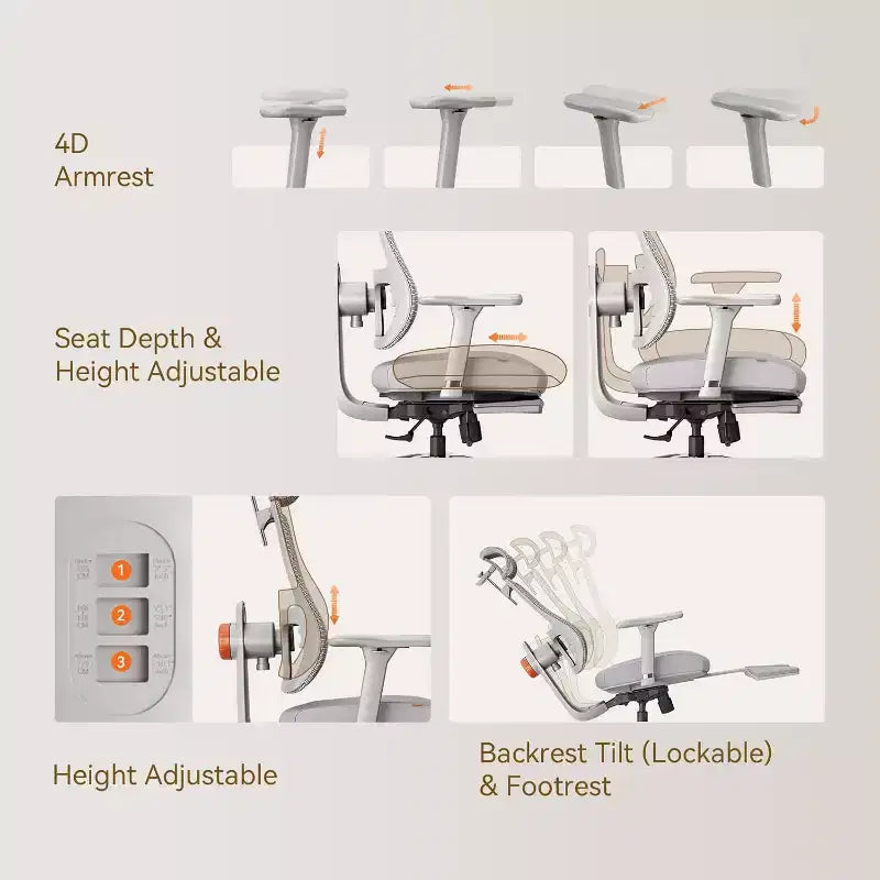 Chaise de bureau avec repose-pieds - accoudoirs 4D