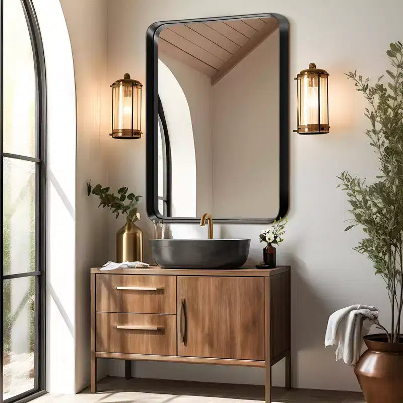 38x26 Rectangle Bathroom Mirror with Aluminum Alloy Frame, Wall Mounted Vanity Mirror for Bedroom Living Room Entryway, Black