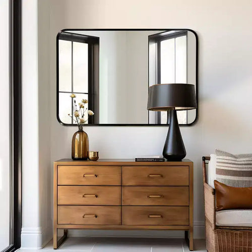 Miroir de Salle de Bain Rectangulaire 38x26 avec Cadre en Alliage d'Aluminium, Miroir Mural pour Chambre, Salon, Entrée, Noir