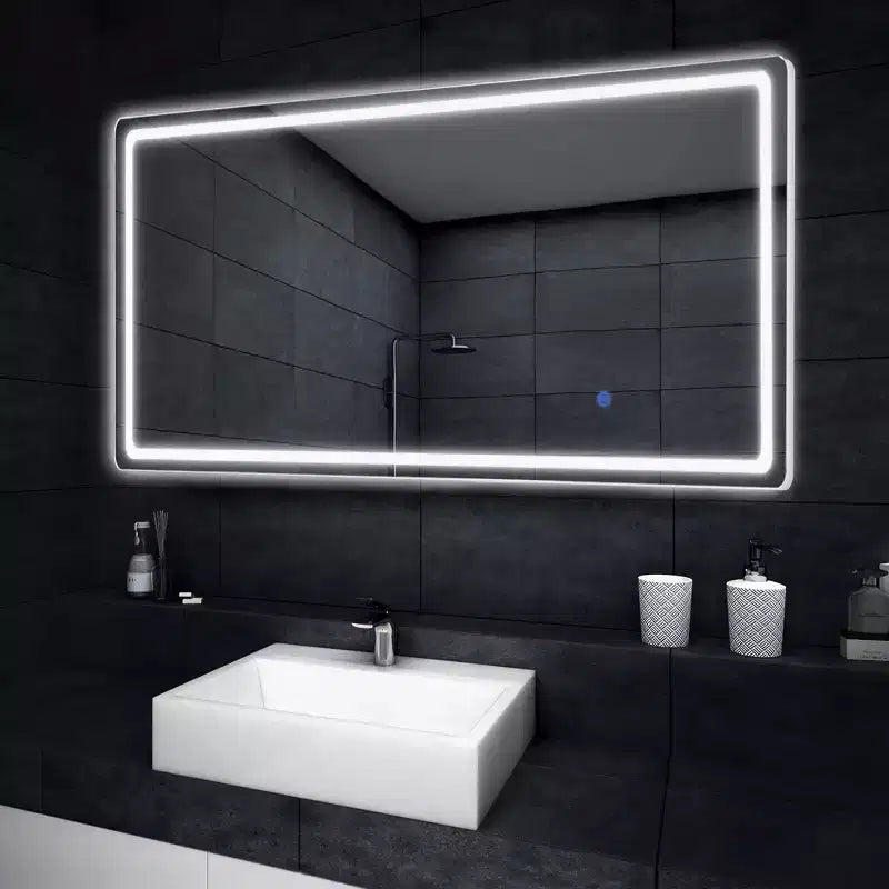 Miroir de Salle de Bain Rectangulaire 38x26 avec Cadre en Alliage d'Aluminium, Miroir Mural pour Chambre, Salon, Entrée, Noir