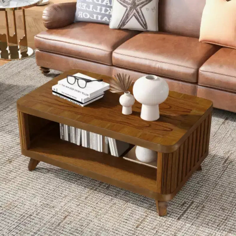 Rectangular Wood Coffee Table for Living Room, 41.5-Inch Coffee Table with Solid Wood Legs, Wood Center Table Tea Table with Open Storage Shelf