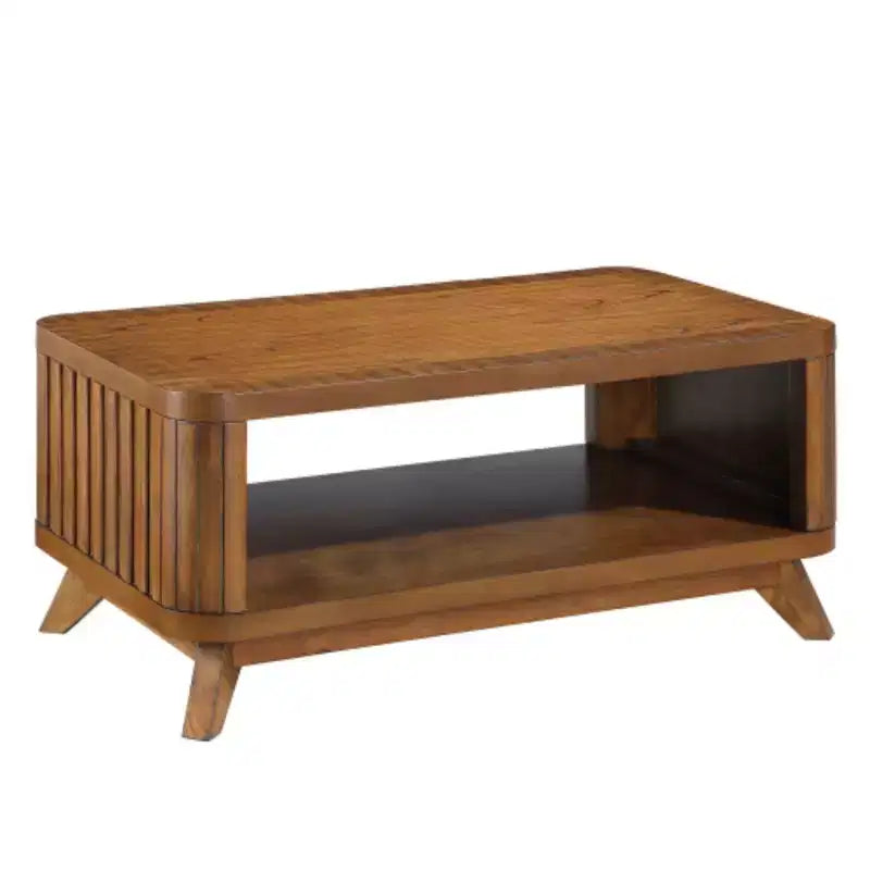Table basse rectangulaire en bois pour salon, table basse de 105 cm avec pieds en bois massif, table de centre en bois avec étagère de rangement ouverte