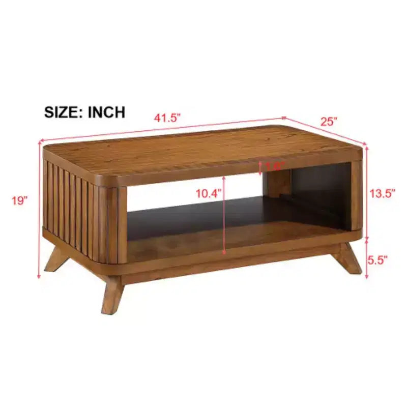 Table basse rectangulaire en bois pour salon, table basse de 105 cm avec pieds en bois massif, table de centre en bois avec étagère de rangement ouverte