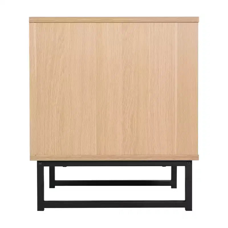 Table de chevet ou table d'appoint Mid-Century Modern avec tiroir en rotin, étagère supérieure ouverte et pieds en métal