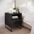 Flash Furniture Malaki Mid-Century Modern Nightstand or End Table with Rattan Accented Drawer, Open Upper Shelf, and Metal Legs