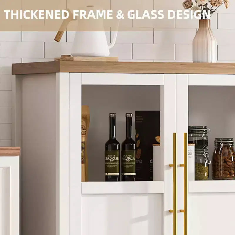 Buffet de rangement de ferme 55" avec 4 portes vitrées et étagères, organiseur de cuisine et salle à manger fin en blanc éclatant