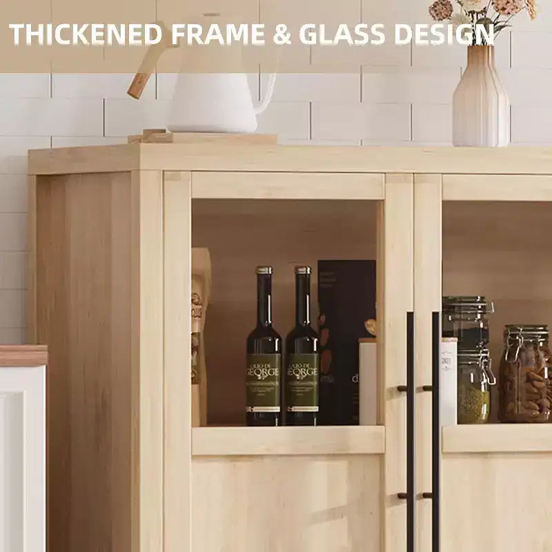 Buffet de rangement de ferme 55" avec 4 portes vitrées et étagères, organiseur de cuisine et salle à manger fin en blanc éclatant