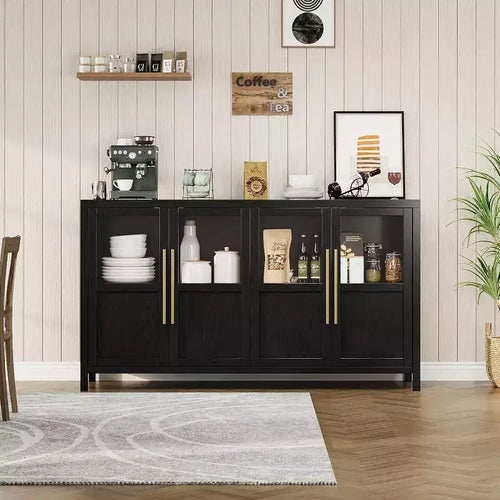 Acekool 55 Farmhouse Storage Cabinet  4 Glass Door Sideboard with Shelves, Slim Kitchen & Dining Organizer in Crisp White