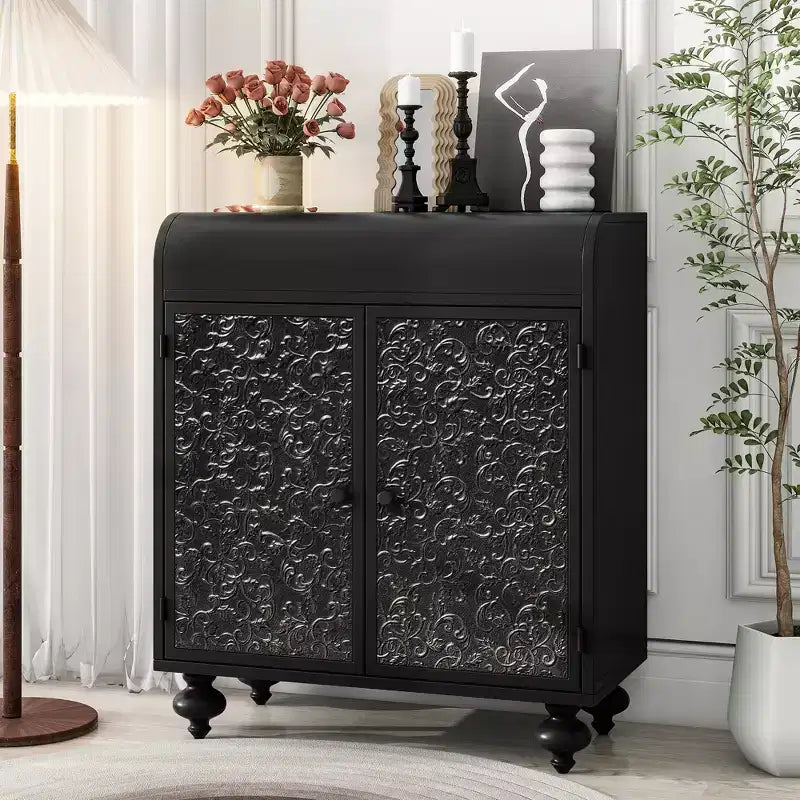 CLIHOME Art Accent Cabinet With 2 Doors, Sideboard Buffet Cabinet with Storage, Distressed Decorative Storage Cabinet