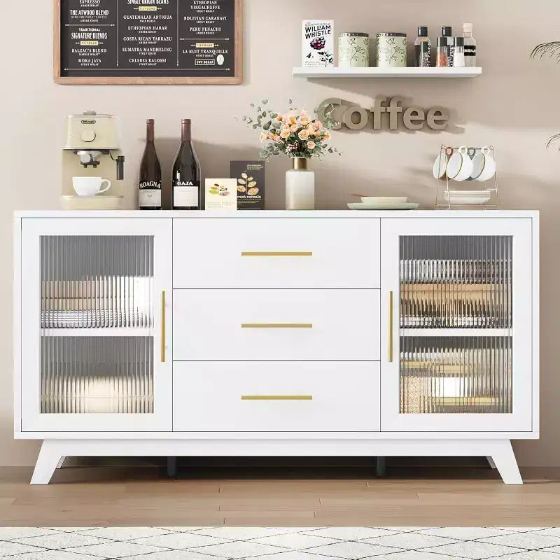 Coffer Bar Cabinet with 2 Fluted Glass Doors