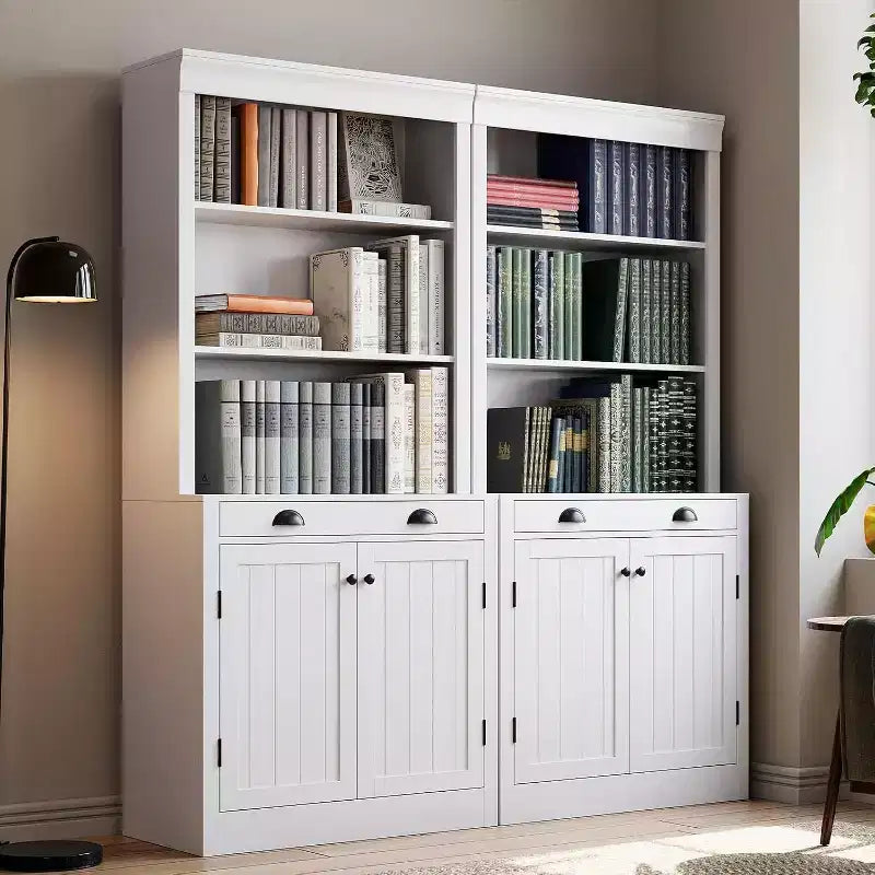 Bibliothèque haute de 180 cm avec tiroir, Bibliothèque avec porte et 2 tiroirs, Bibliothèques en bois Rangement pour la maison, le bureau, le salon