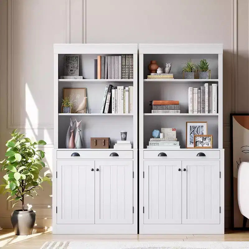 Bibliothèque haute de 180 cm avec tiroir, Bibliothèque avec porte et 2 tiroirs, Bibliothèques en bois Rangement pour la maison, le bureau, le salon