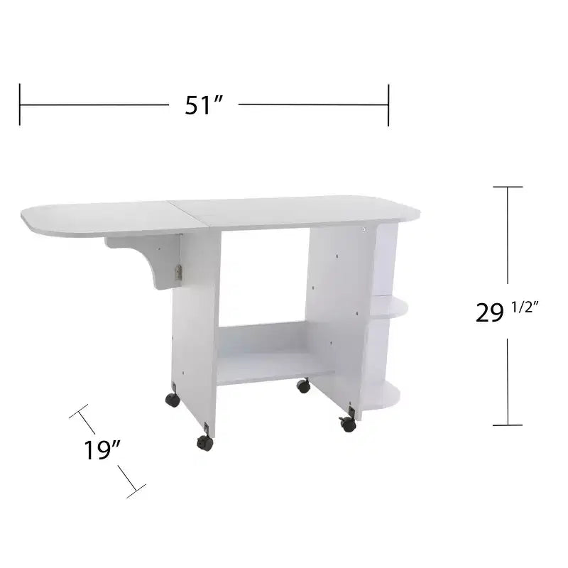 Table de couture/station d'artisanat roulante extensible - Blanche