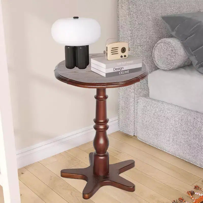 Table basse ronde 15,75 po, Tables basses d'appoint à piédestal en bois, Table de chevet d'appoint vintage pour salon, marron