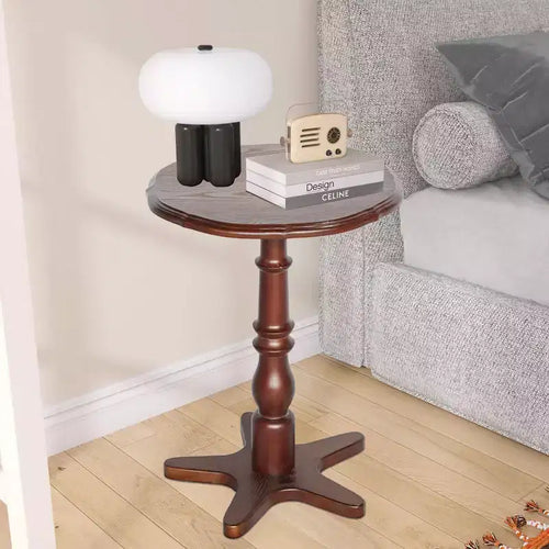 Table basse ronde 15,75 po, Tables basses d'appoint à piédestal en bois, Table de chevet d'appoint vintage pour salon, marron