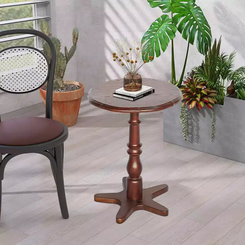 Table basse ronde 15,75 po, Tables basses d'appoint à piédestal en bois, Table de chevet d'appoint vintage pour salon, marron