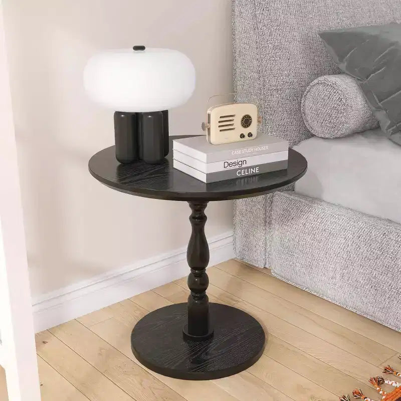 Table basse ronde 23 noire, table d'appoint ronde, petite table à boire pour petit salon