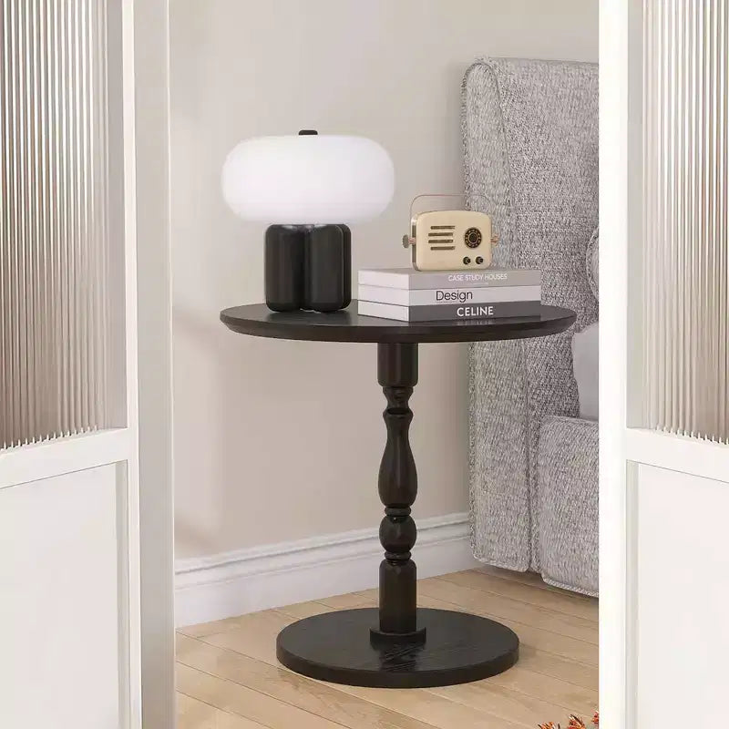 Table basse ronde 23 noire, table d'appoint ronde, petite table à boire pour petit salon